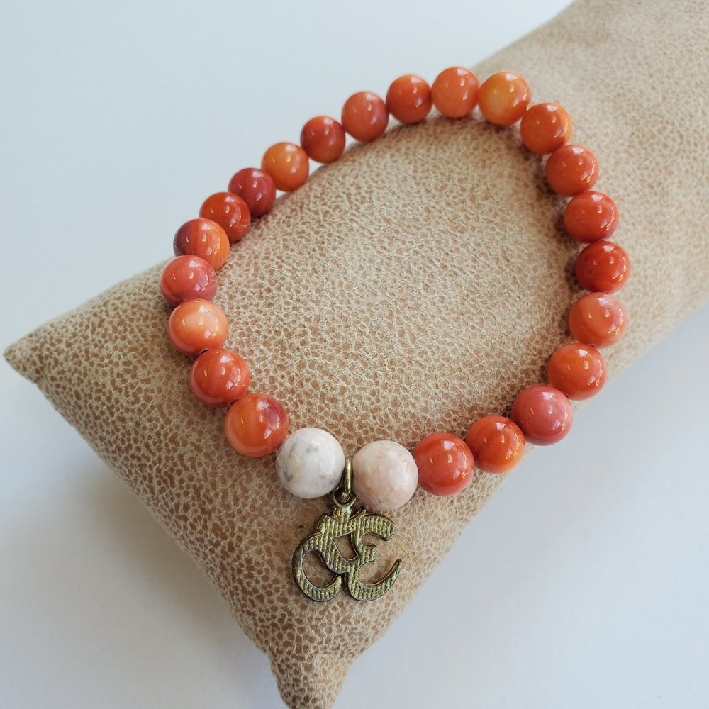 Handmade Orange Ohm Beaded Bracelet